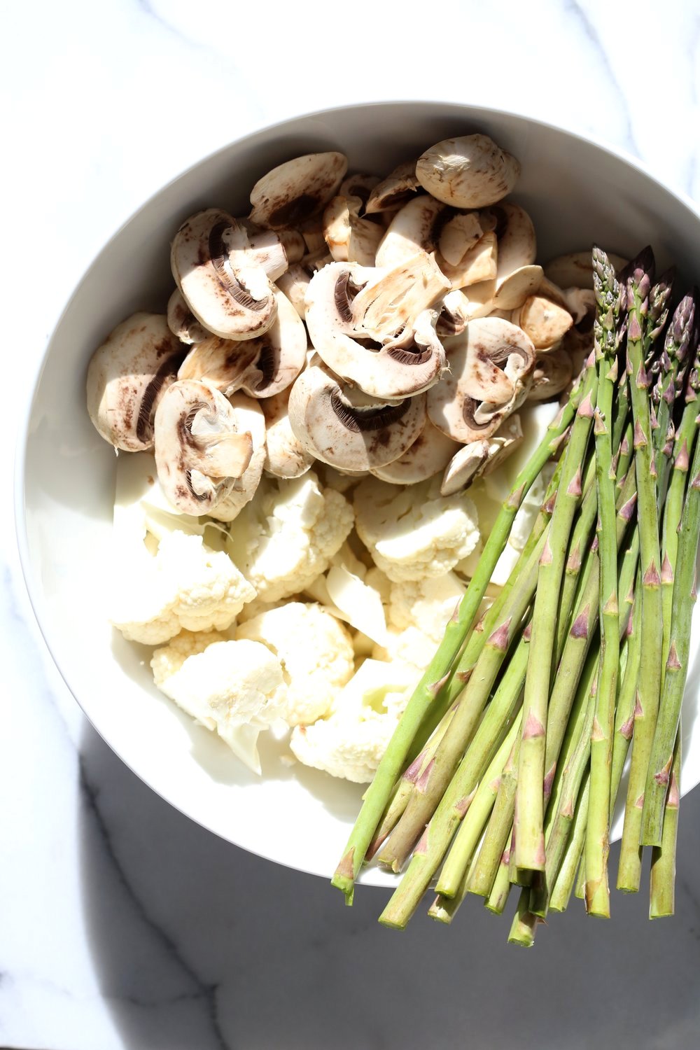 Bulgogi Roasted Spring Veggie Bowl. Spicy, sweet Korean Gochugaru blend roasted Cauliflower Mushroom Asparagus Bowl. #Vegan #Glutenfree #Nutfree #Recipe #VeganRicha | VeganRicha.com