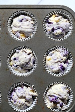 Vegan Blueberry Muffins with Cream Cheese & Pineapples. Blueberry Cheesecake Muffins! Soft, Moist, Delicious Pound Cake like Muffins. #Vegan #Soyfree #Recipe. #veganricha