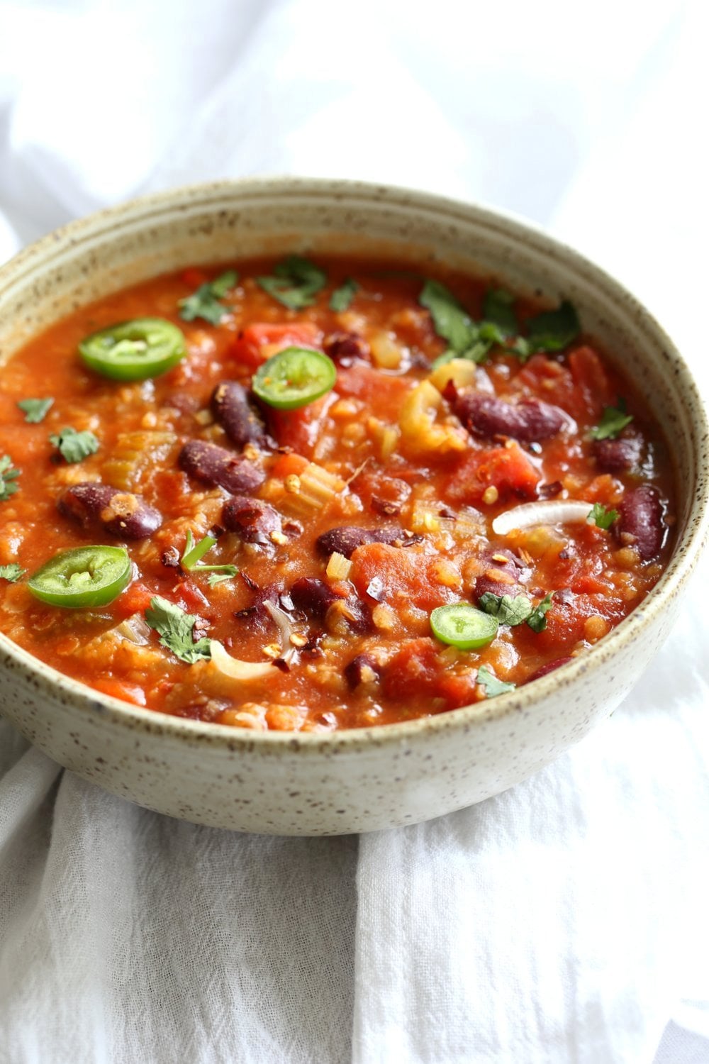 Instant Pot Vegan Chili in a Bowl side view