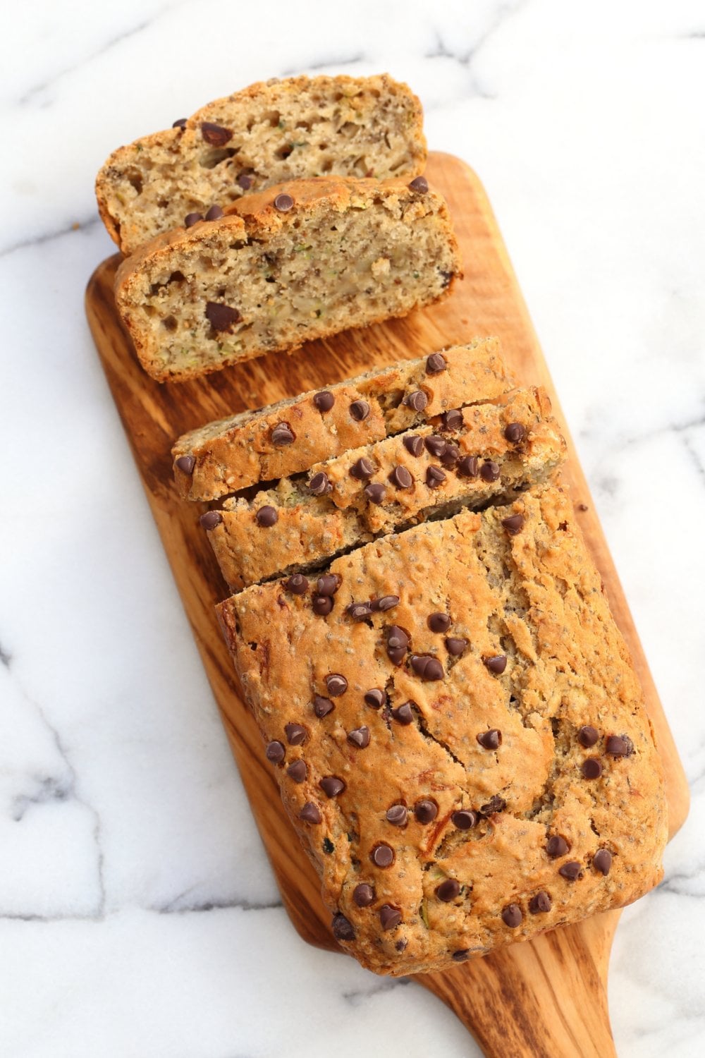 Easy Vegan Zucchini Bread. Hearty Zucchini Bread with Chia seeds and chocolate chips. Add some walnuts or other nuts for variation. #Vegan #Nutfree #Recipe #veganricha