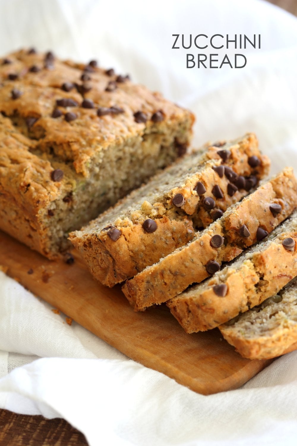 Vegan Zucchini Bread Slices on White Napkin , side view