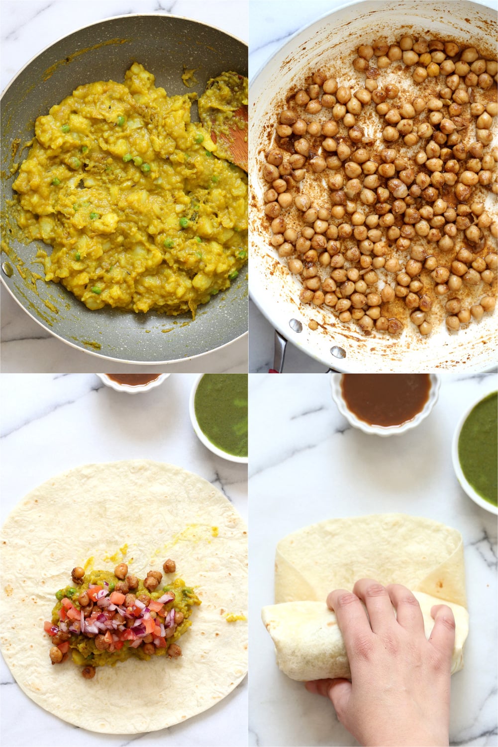 Samosa Wraps - Spiced Potatoes, Chickpeas, Chutney Burrito. Easy Spiced Potato Chickpea Burrito for lunch, picnic or carry out. #VeganRicha #Vegan #Nutfree #Soyfree #Recipe Easily #Glutenfree