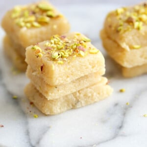 Vegan Malai Burfi (Milk Cake)- Indian Fudge Bars. Dairy free Burfi For India Festivals. #VeganRicha #Vegan #Glutenfree #Soyfree #Recipe.
