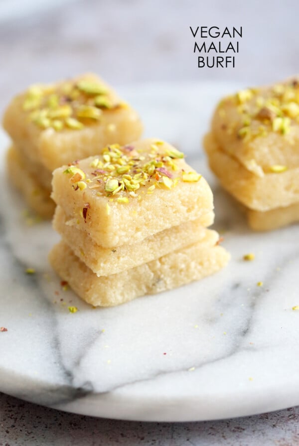 Vegan Malai Burfi (Milk Cake)- Indian Fudge Bars. Dairy free Burfi For India Festivals. #VeganRicha #Vegan #Glutenfree #Soyfree #Recipe.Â