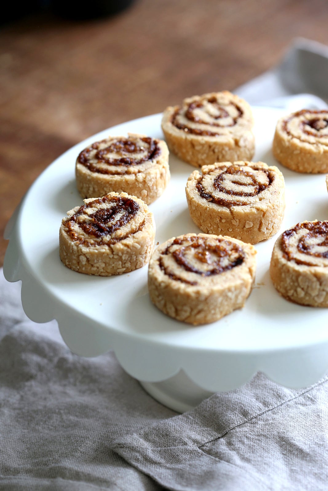 Vegan Cinnamon Roll Cookies. Soft shortbread like cookie dough dusted with cinnamon sugar, rolled, sliced and baked for cinnamon roll bites. #Vegan #Soyfree #VeganRicha #Recipe.