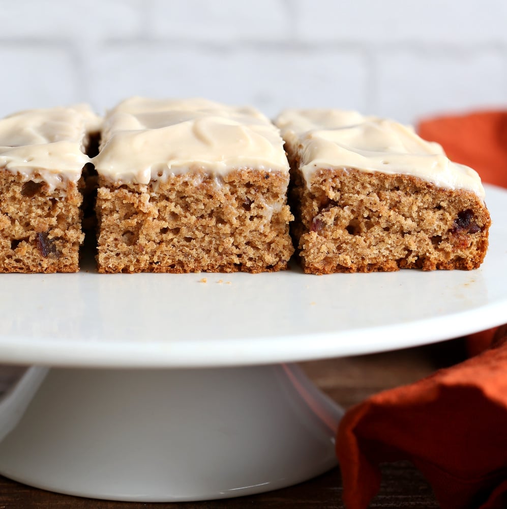 Vegan Spice Cake. Super Moist Spiced Cake with tons of winter spice flavor and Vegan Cream Cheese Frosting. #Vegan #Nutfree #Recipe. Glutenfree option.#VeganRicha | VeganRicha.com
