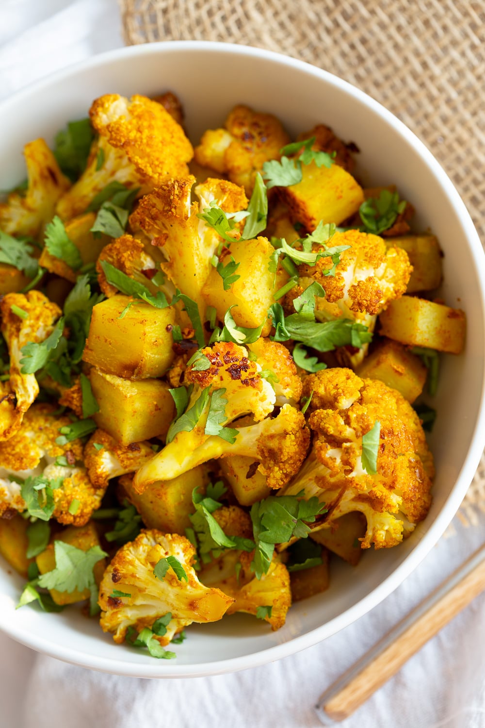 Baked Aloo Gobi - Indian Spiced Potato Cauliflower Bake. Tips and options for Aloo Gobi Subzi that bakes perfectly every time! #Vegan #Glutenfree #Soyfree #Nutfree #VeganRicha #aloogobi #Recipe