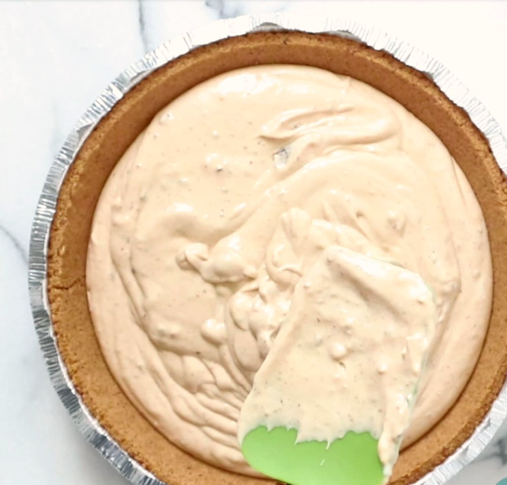 Filling for our Baked Vegan Cheesecake Recipe in a pie crust