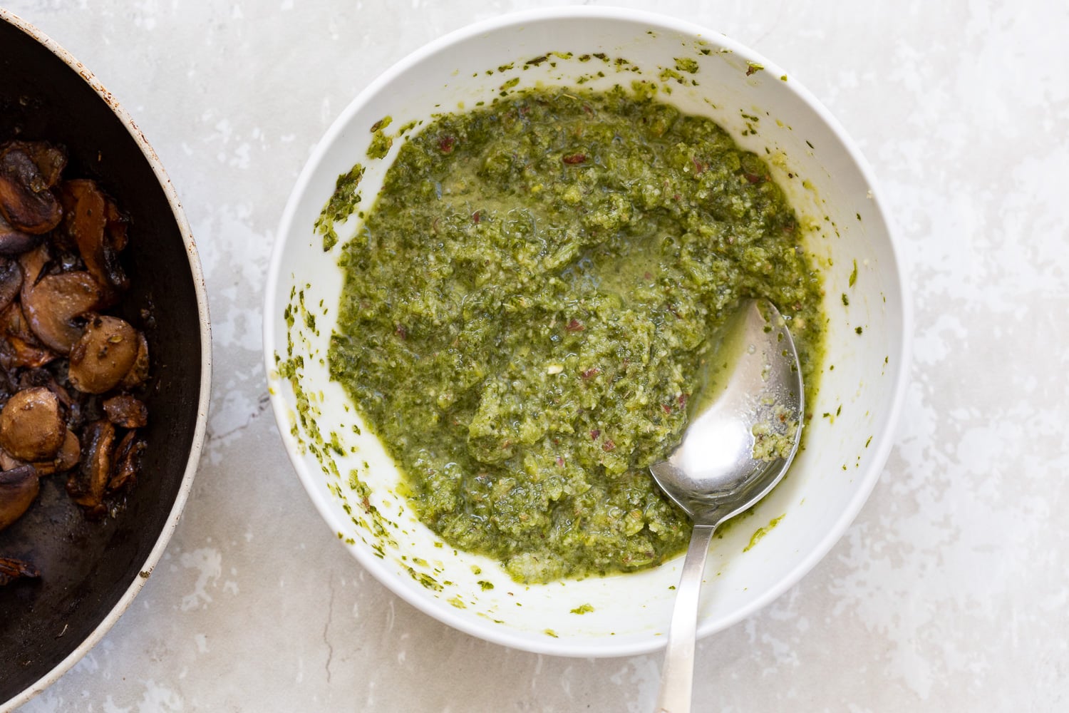 pizza rolls recipe vegan pesto in a small white bowl