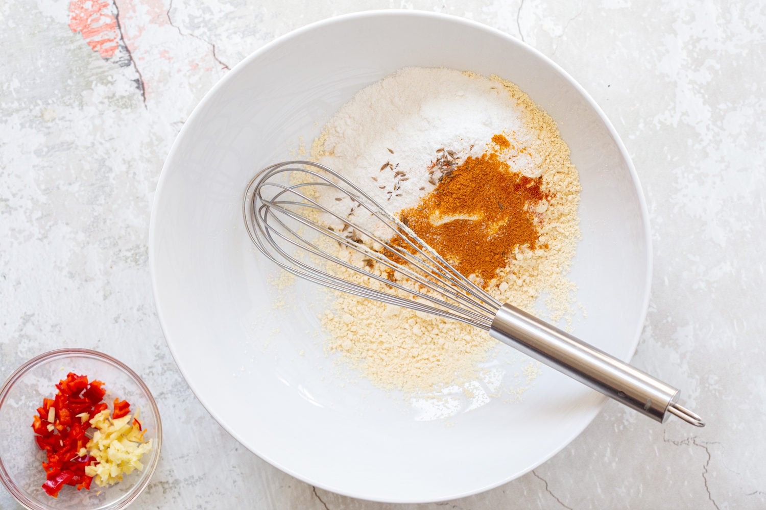 Dry ingredients in a white bowl