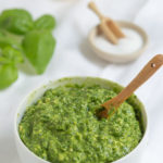 Vegan Pesto in a white bowl