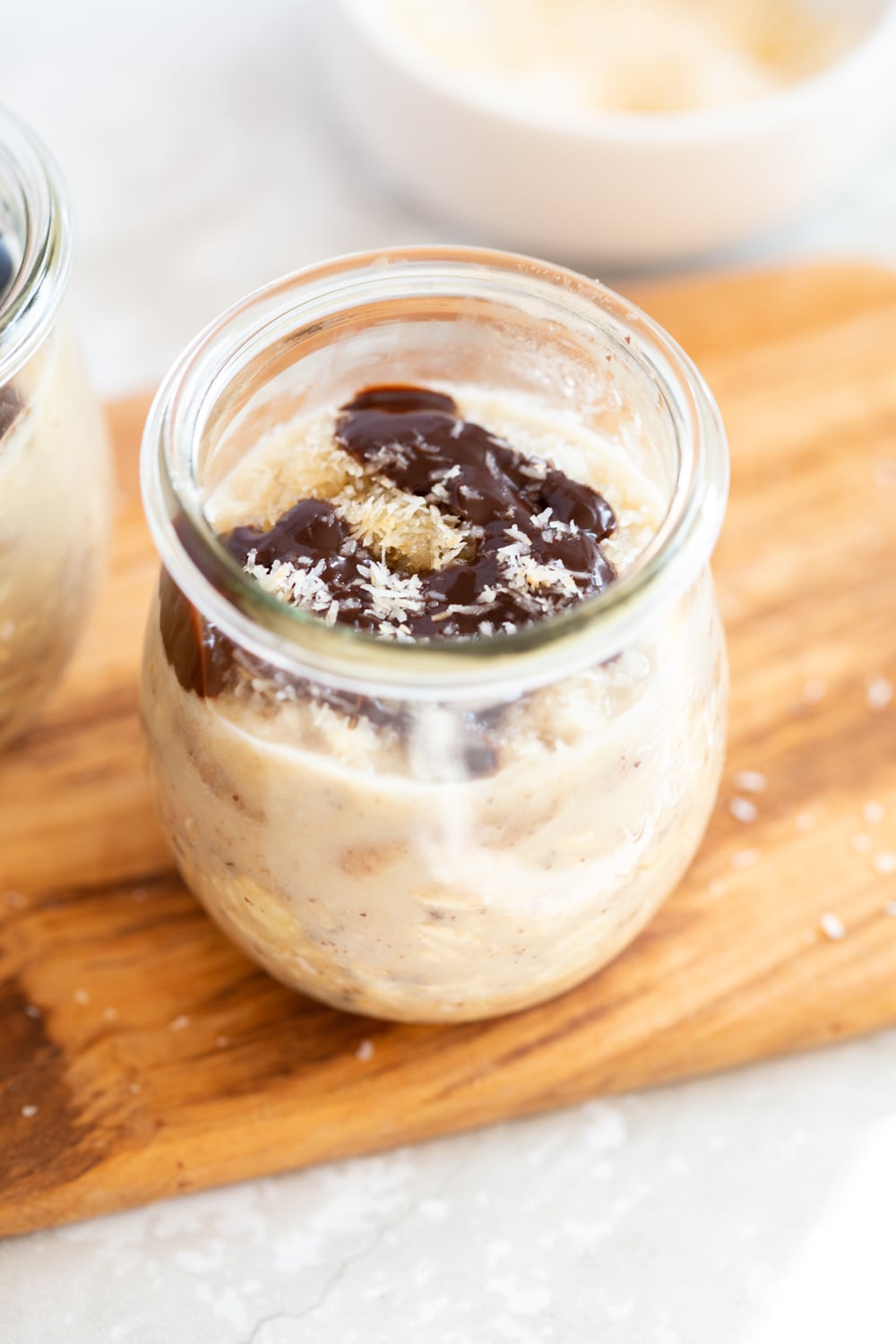 Our Samoa Cookie Overnight Oats in glass jars