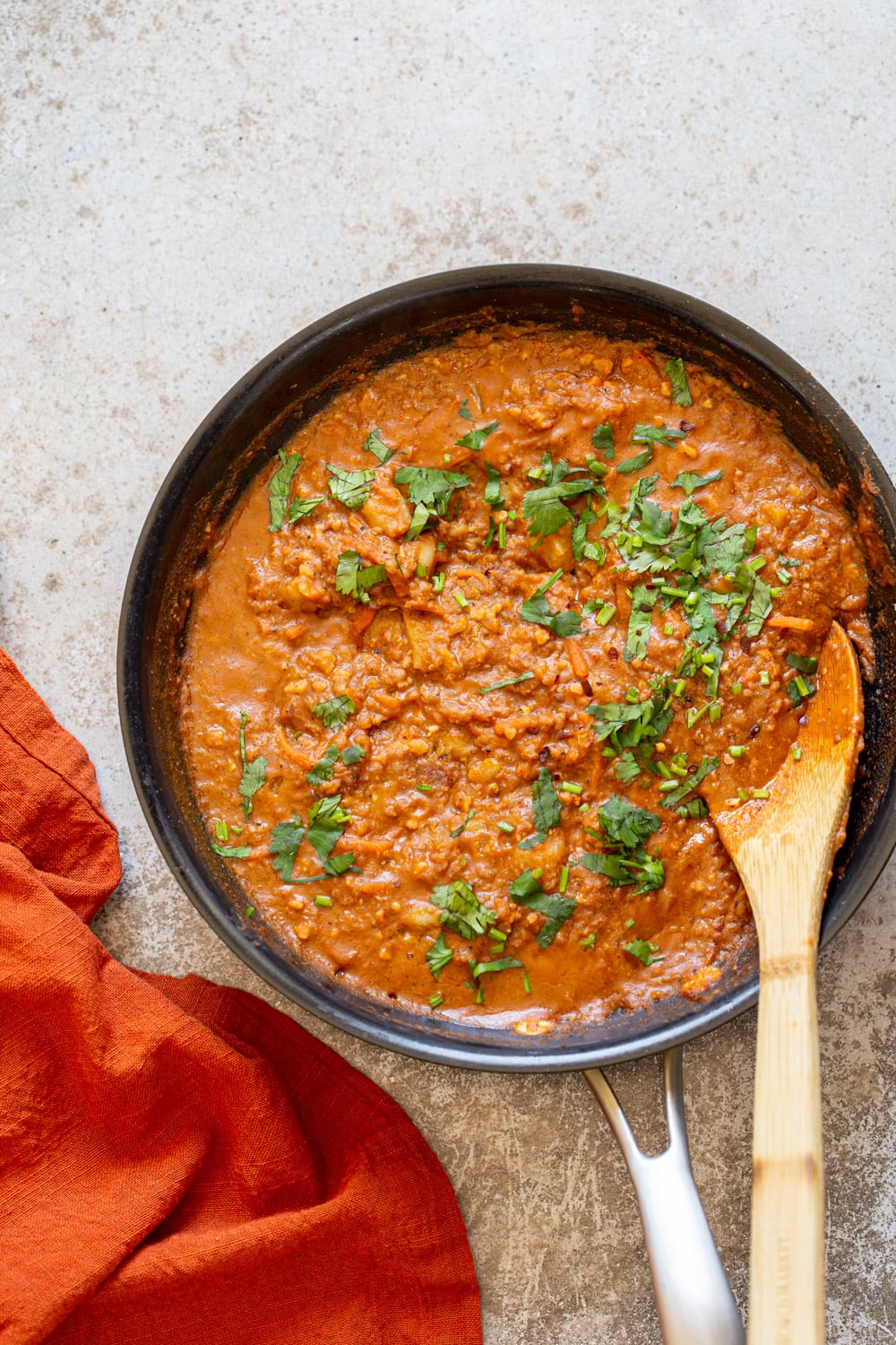 Vegan Keema Madras on a black skillet