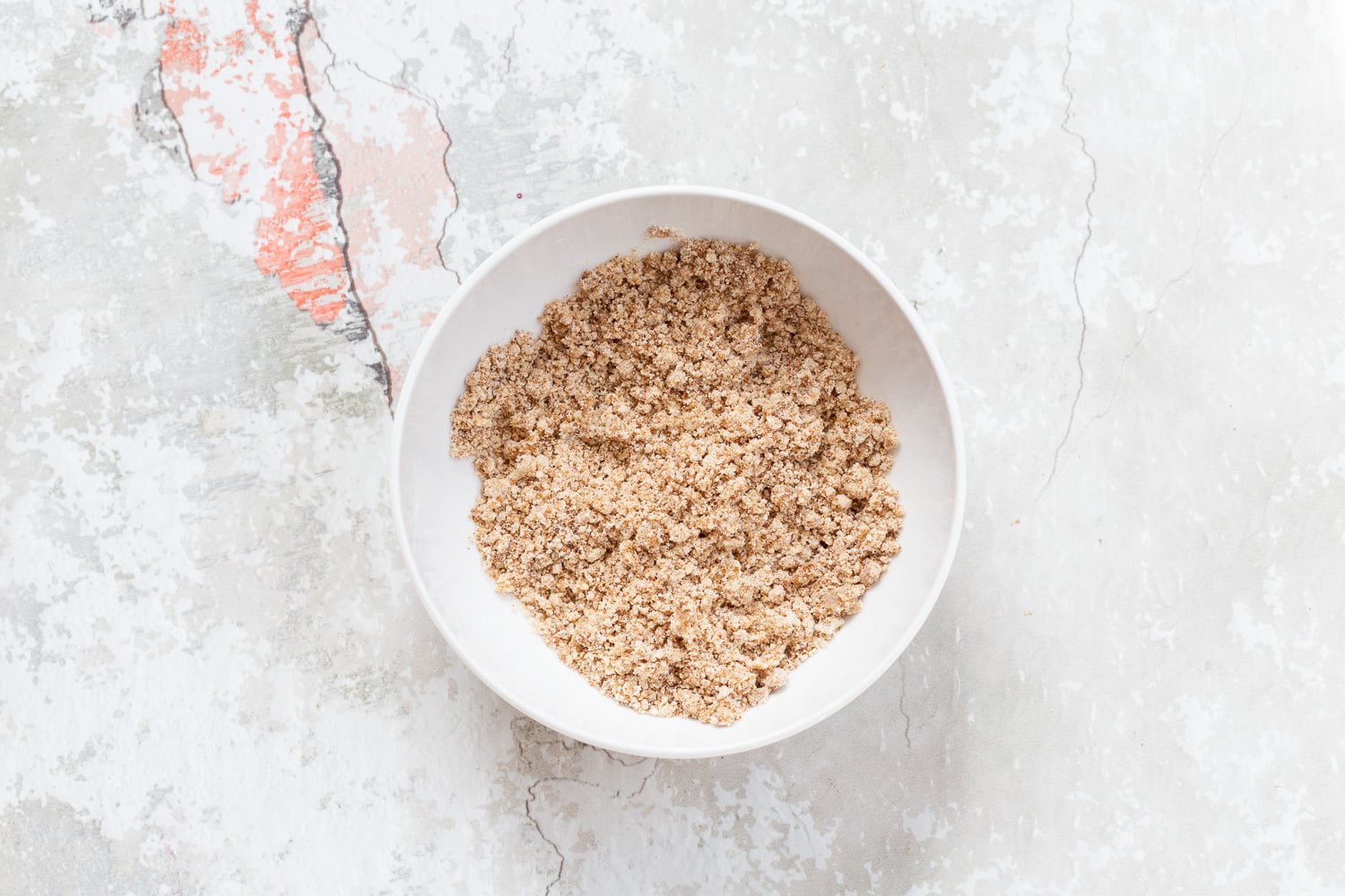 Streusel for our Vegan Blueberry Muffins in a white bowl
