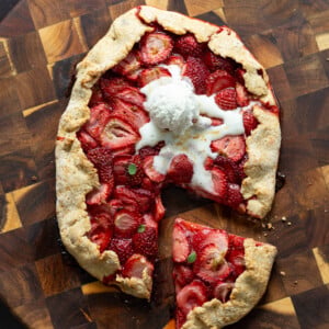 Vegan Strawberry Galette on wood board