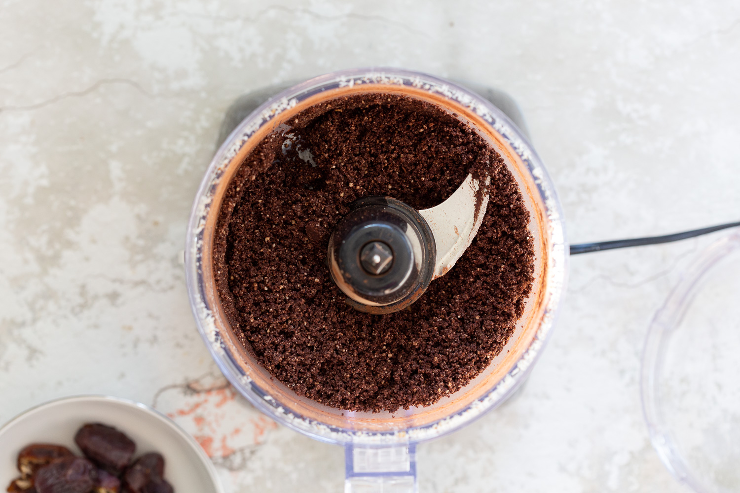Ingredients for our Raw Vegan Brownie Bites in food processor