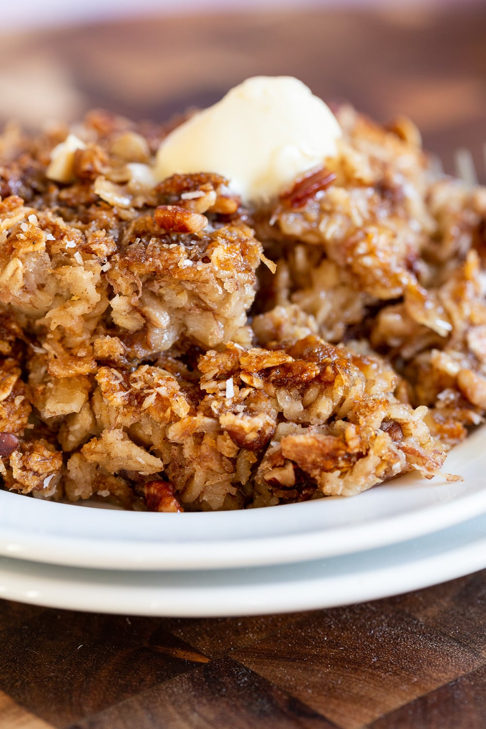 Our Vegan Banana Bread Baked Oatmeal on white plate