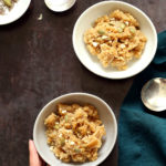 Vegan Almond Halwa - Instant Pot Badam Halwa in white and grey bowls