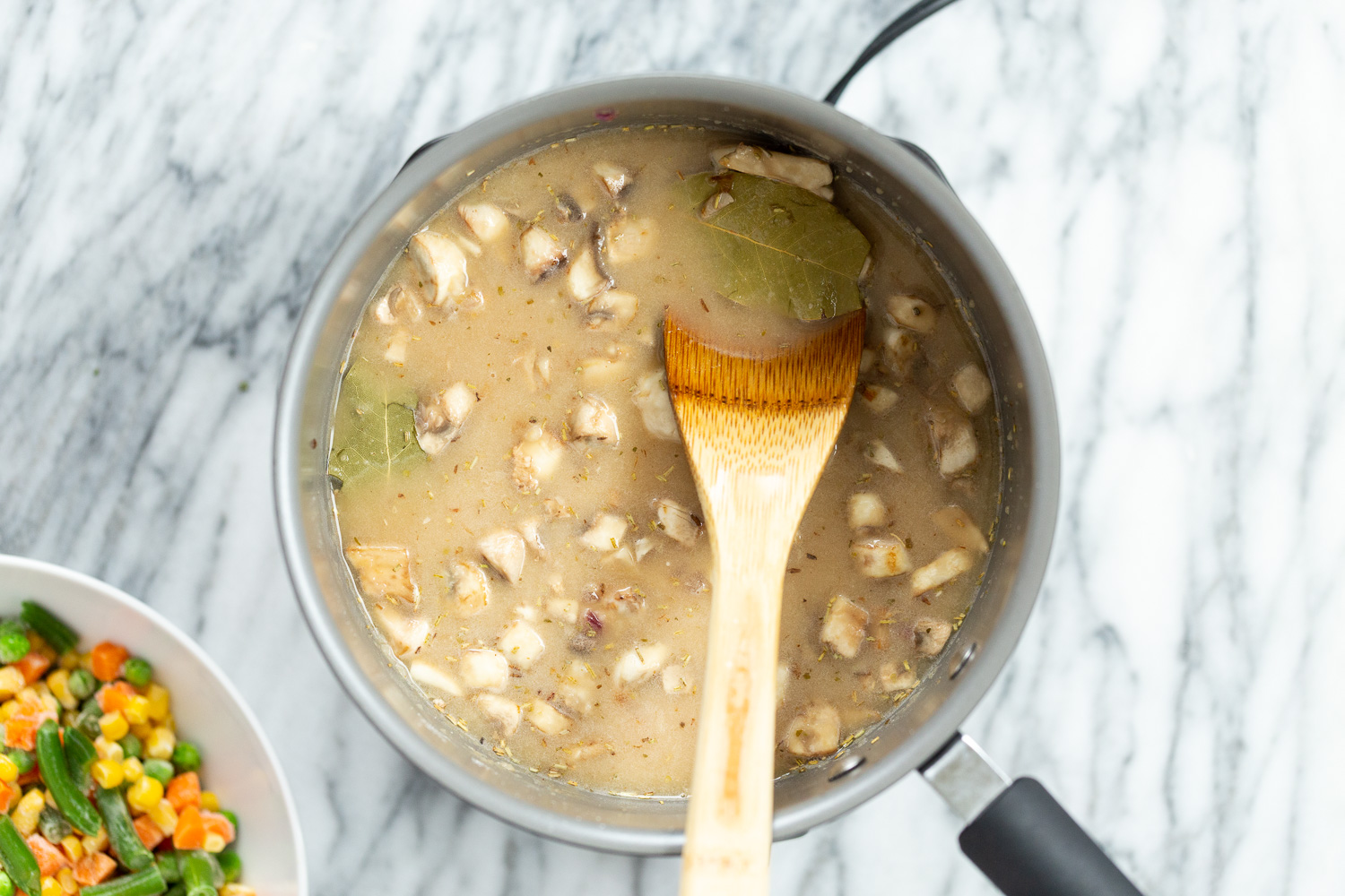 Pot Pie filling in a saucepan