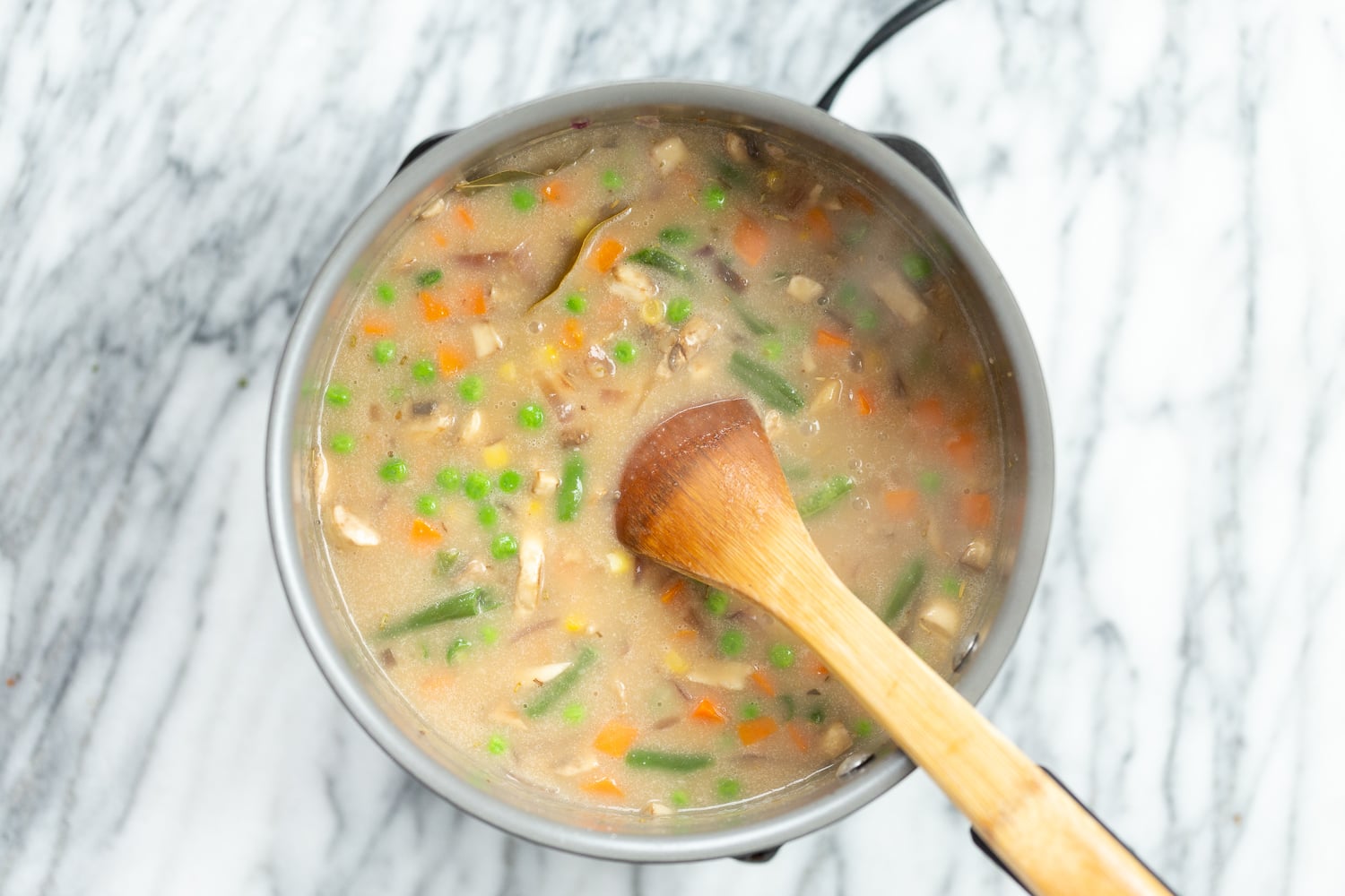 Pot Pie filling in a saucepan