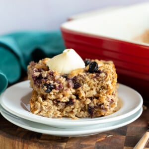 Peanut Butrer And Jelly Oatmeal in a white plate