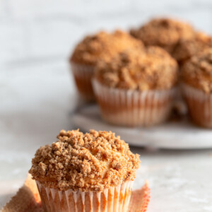 Vegan Banana Muffins on marble turn table