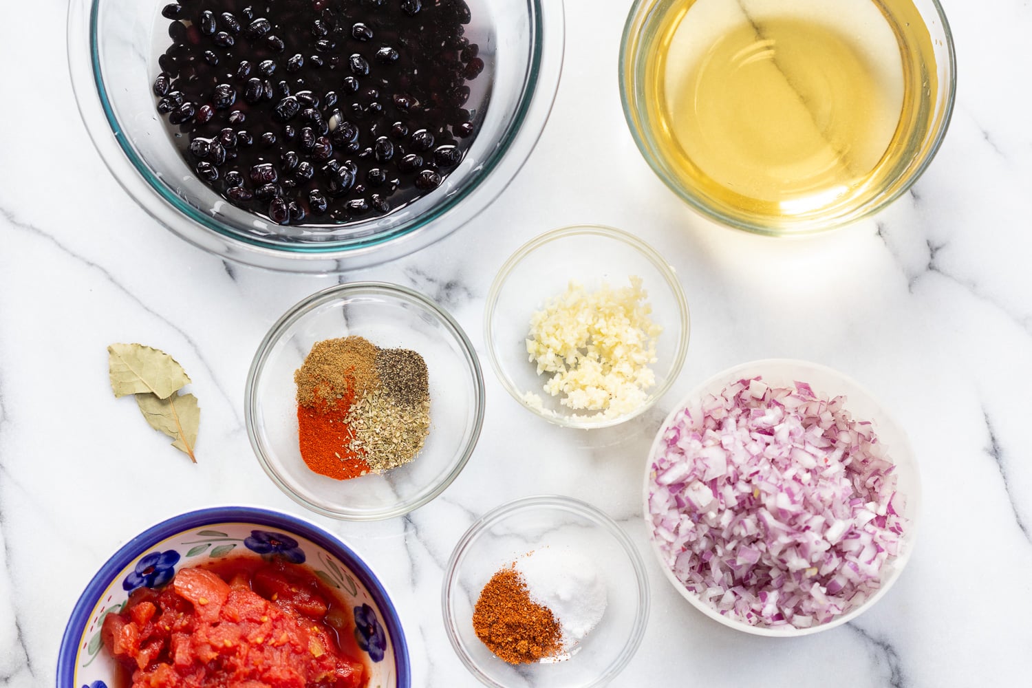 vegan black bean soup overhead shot of all ingredients needed for making vegan black bean soup in an Instant Pot