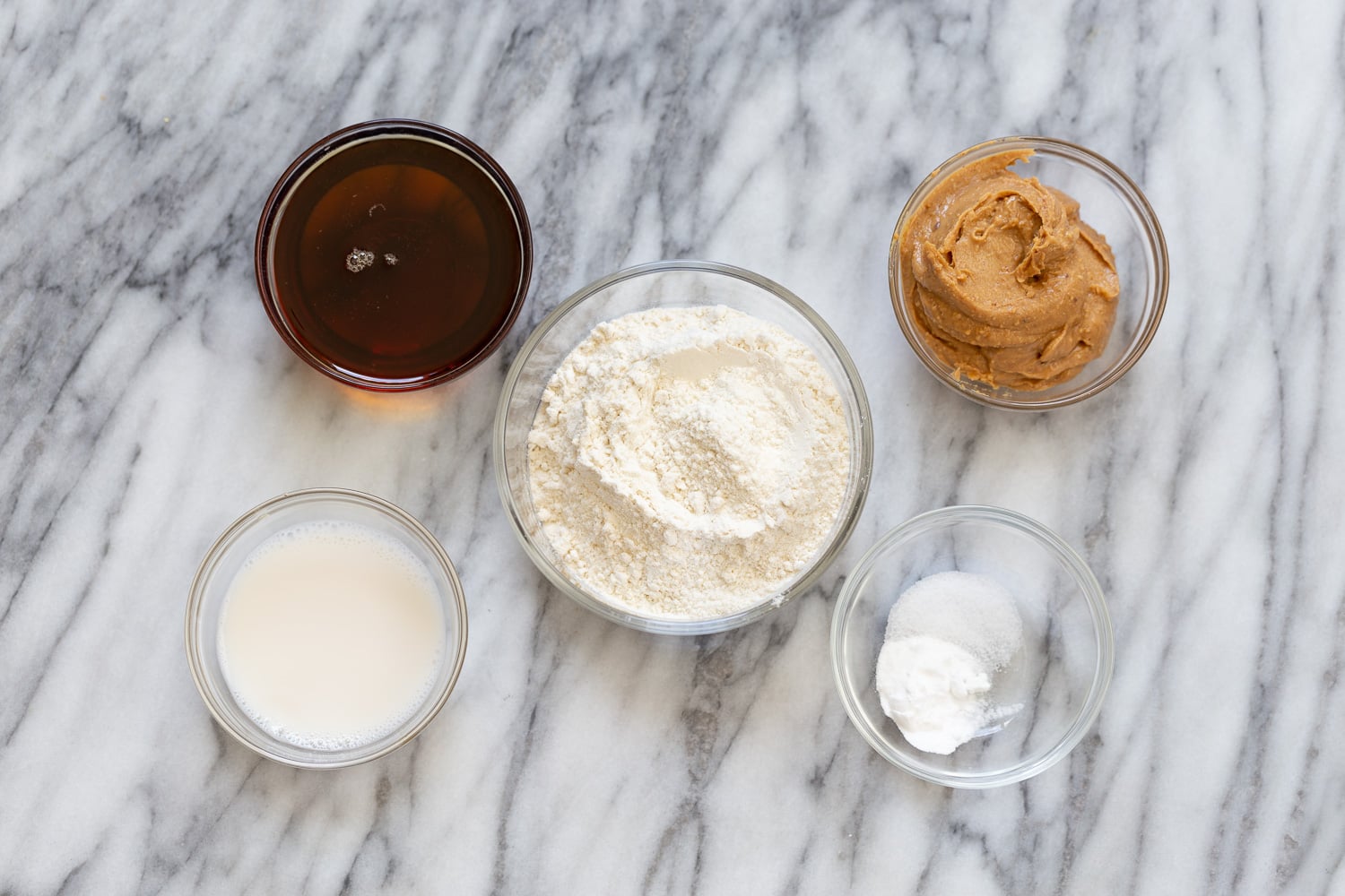 snickers recipe overhead shot of ingredients needed for making vegan snickers snack bars recipe