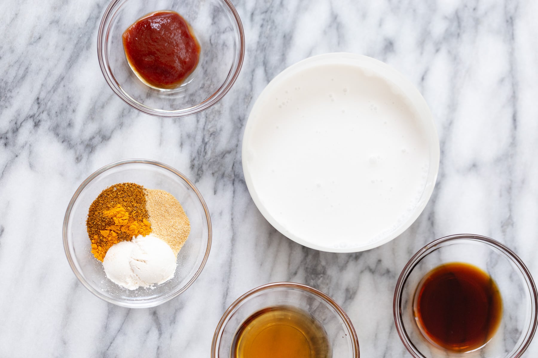 katsu curry ingredients for making tofu katsu curry on a marble kitchen counter