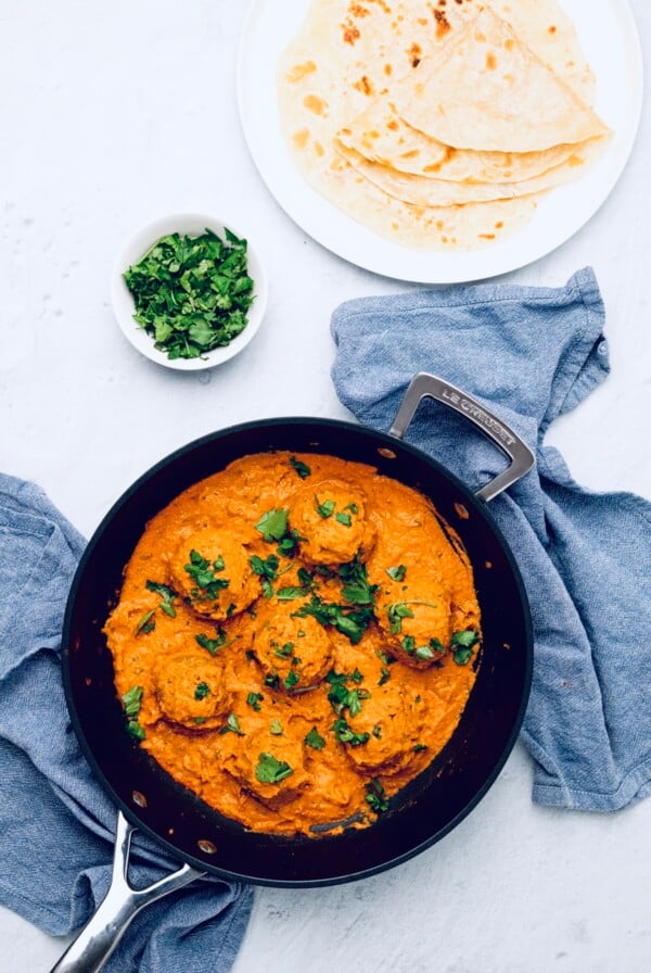 vegan malai kofta in a black skillet