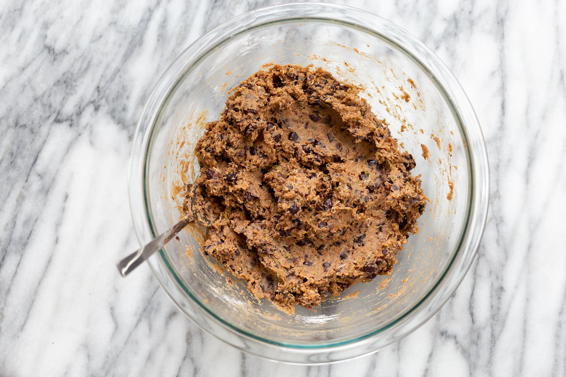 quinoa burger batter for making quinoa patties in a glass bowl