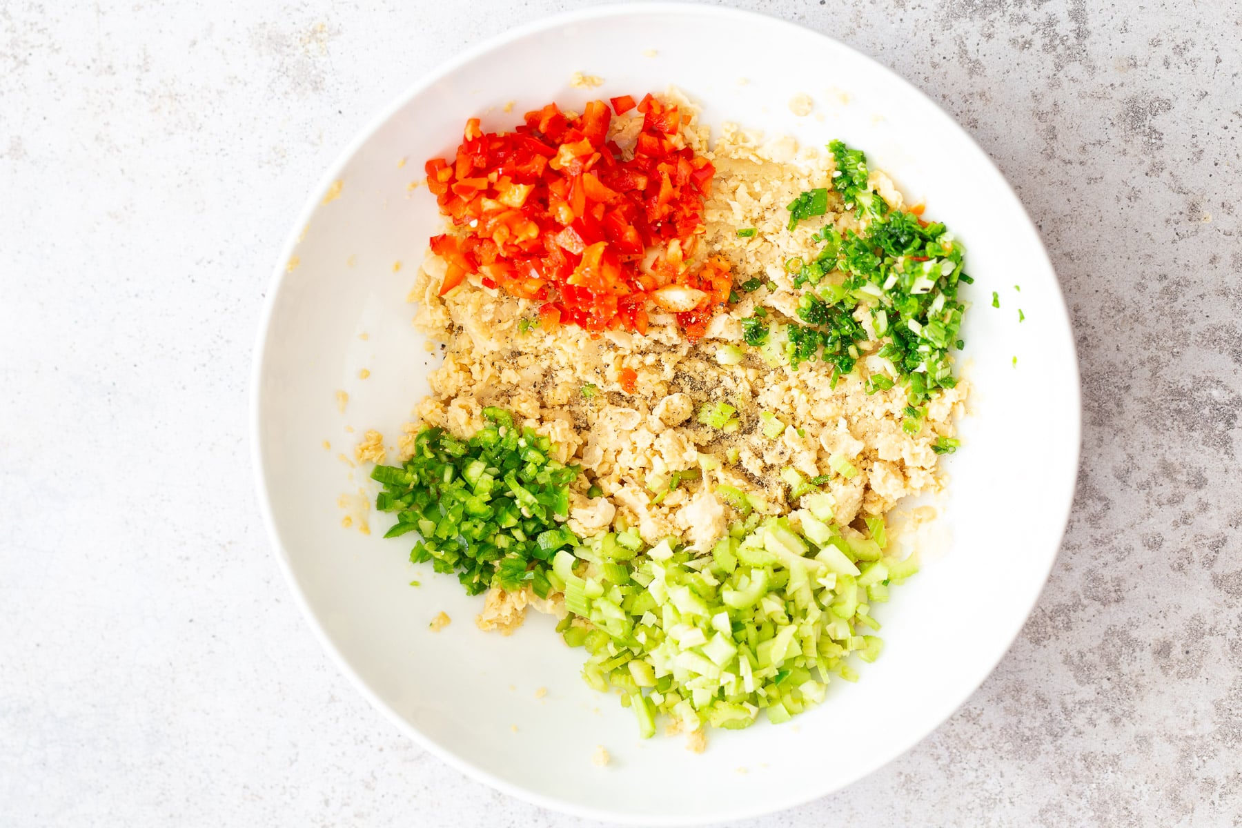 chickpea salad sandwich vegan chickpea salad ingredients assembled in a white bowl