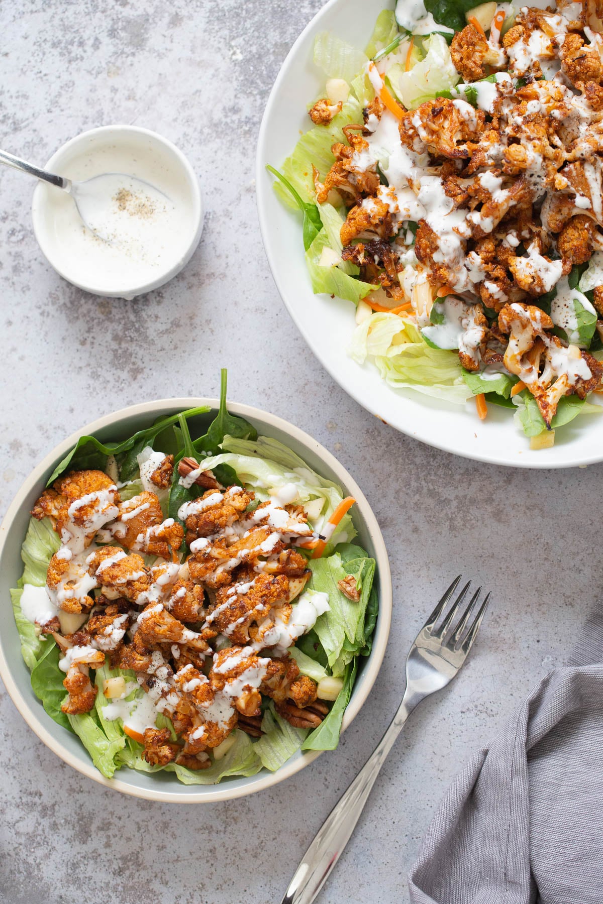 cauliflower salad vegan roasted cauliflower salad bowl drizzled with Vegan Ranch Dressing