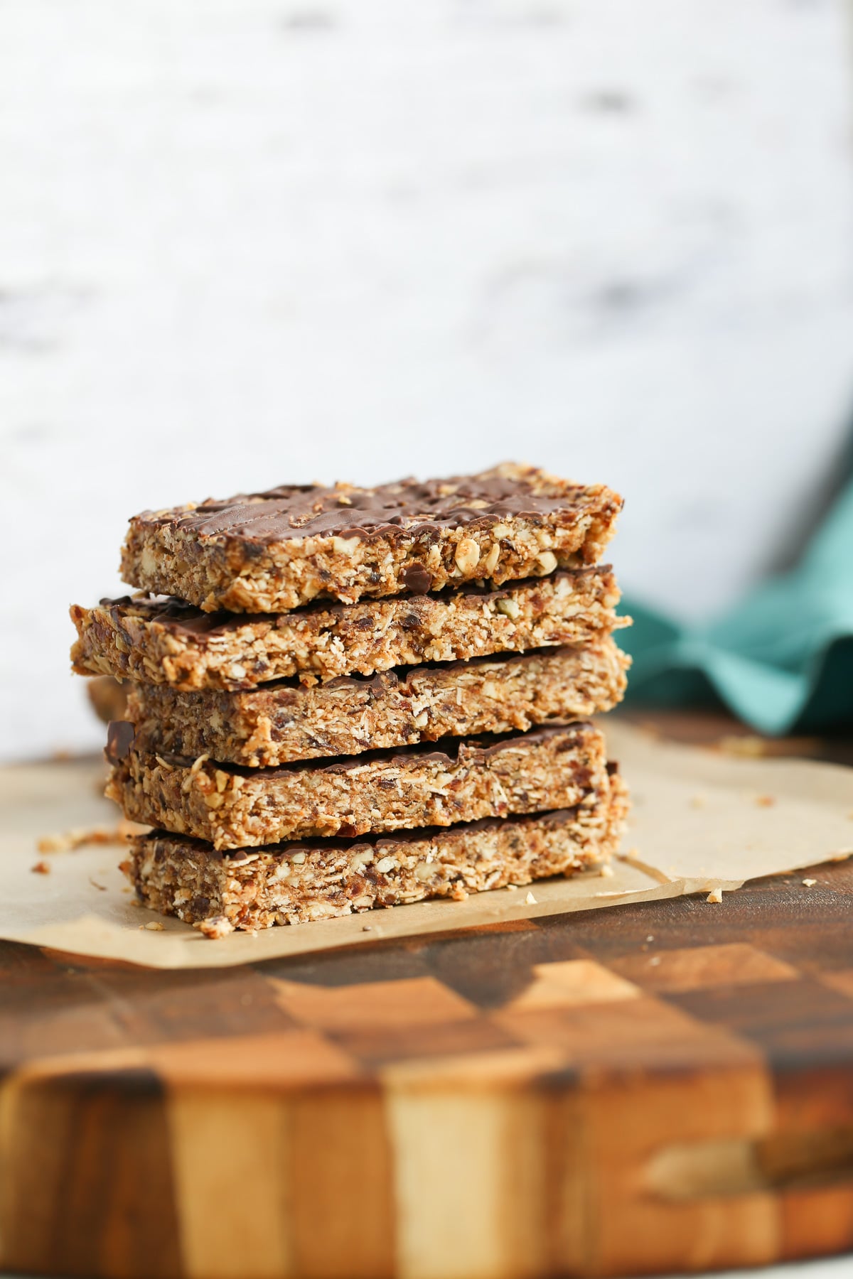 vegan date bars a stack of vegan coconut caramel date bars