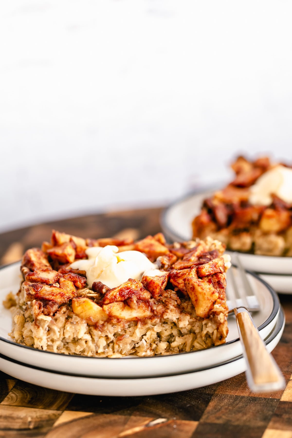 a slice of vegan apple pie baked oatmeal 
