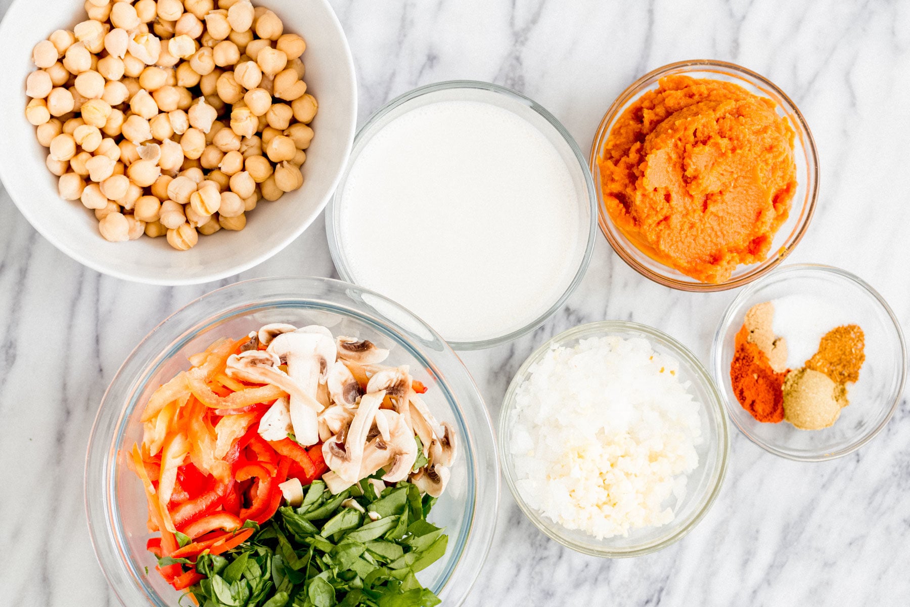 pumpkin curry ingredients needed for making vegan chickpea pumpkin curry