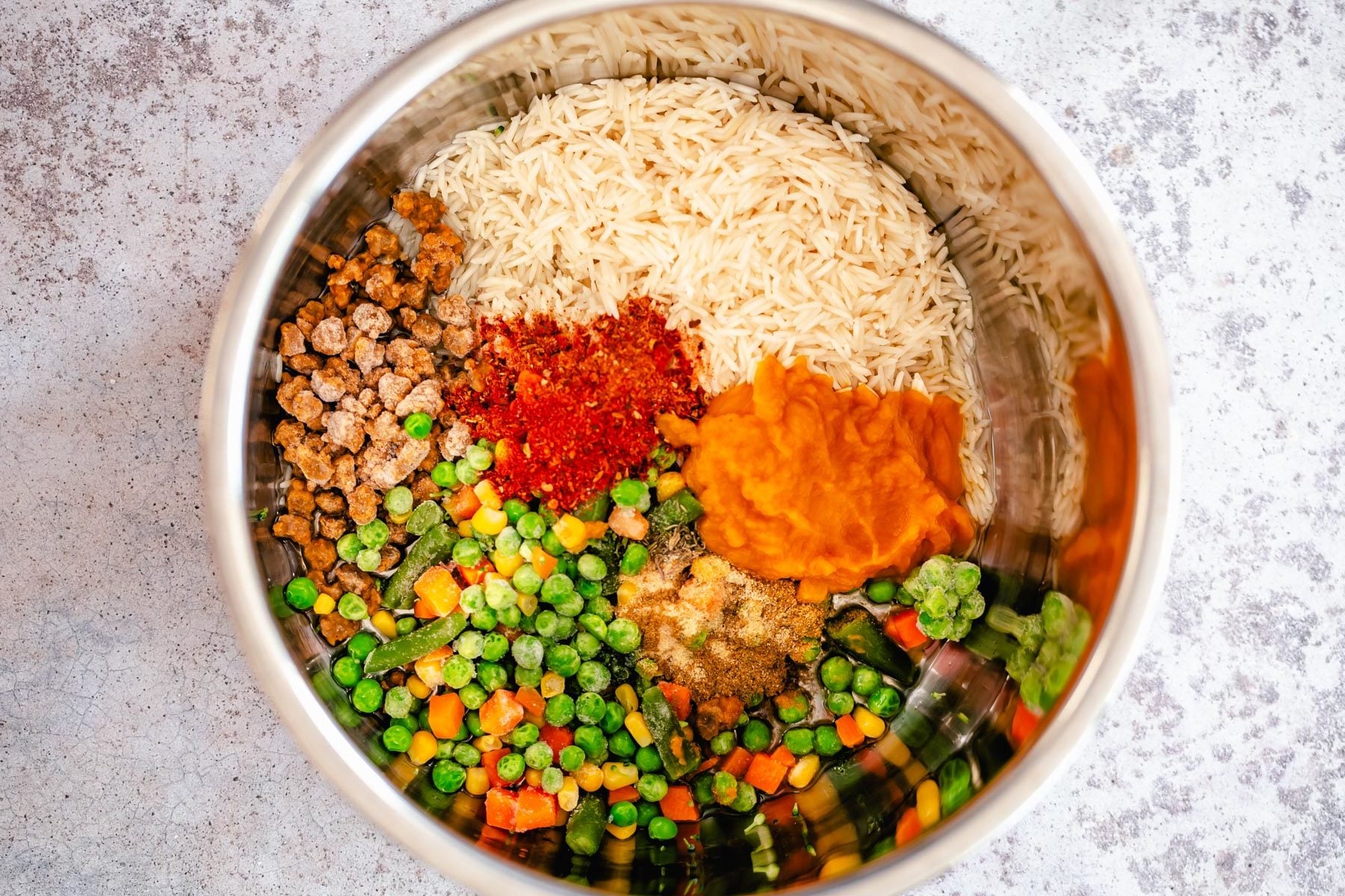 Instant Pot Fried Rice ingredients for making Pumpkin fried rice in an Instant Pot