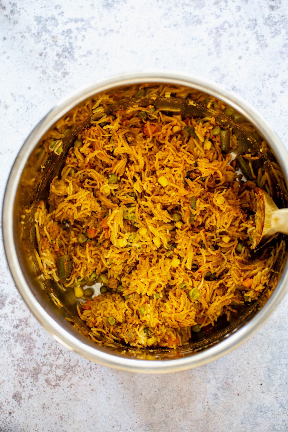 Instant Pot Fried Rice overhead shot of Pumpkin Chipotle Instant Pot Fried Rice