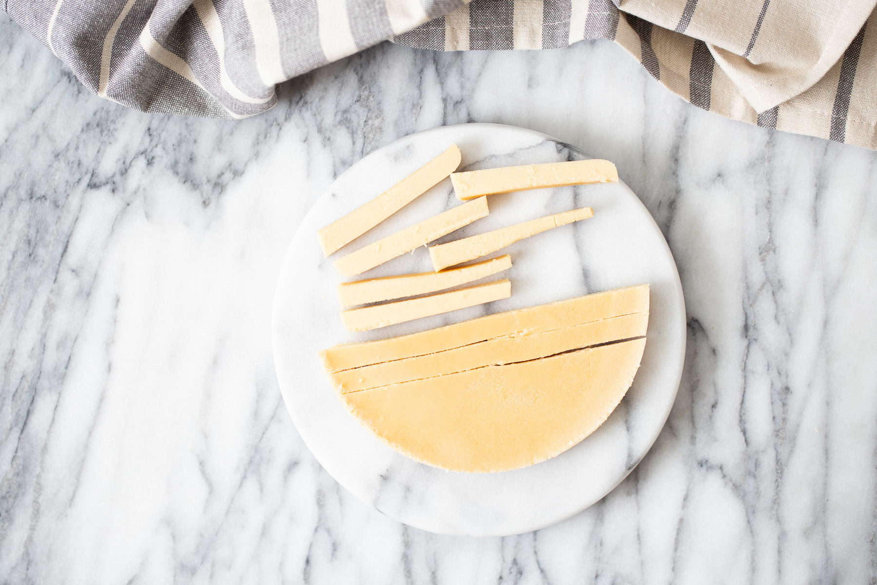 chickpea fries chilled chickpea flour batter being cut into fries