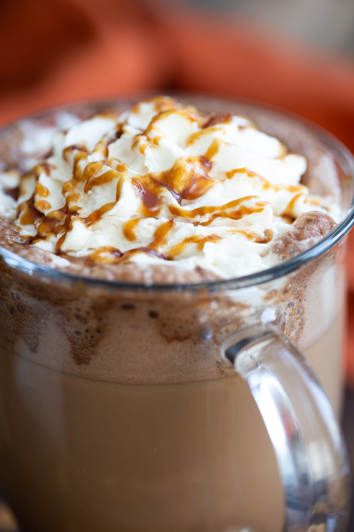 salted caramel mocha close-up of salted caramel mocha in a glass mug