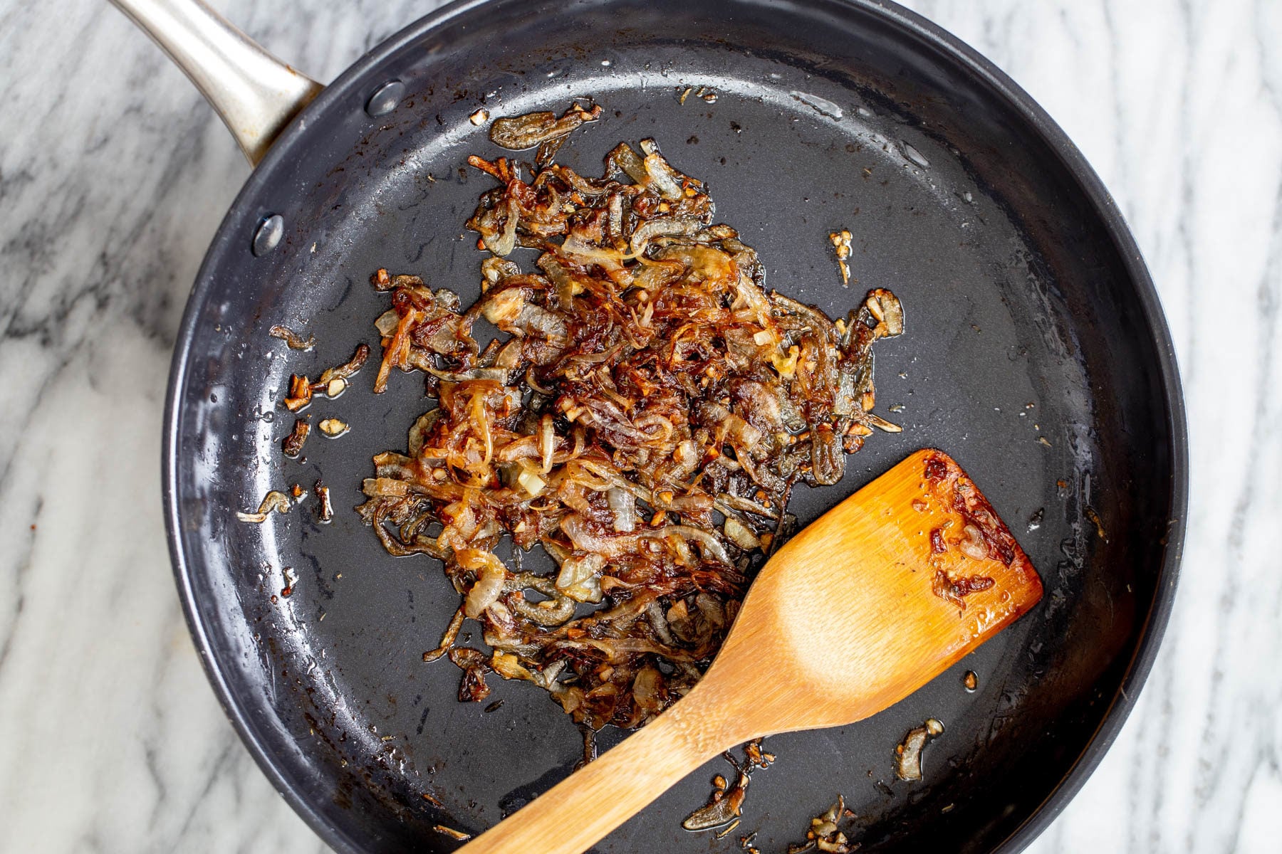vegan skillet lasagna perfectly caramelized onion in a skillet