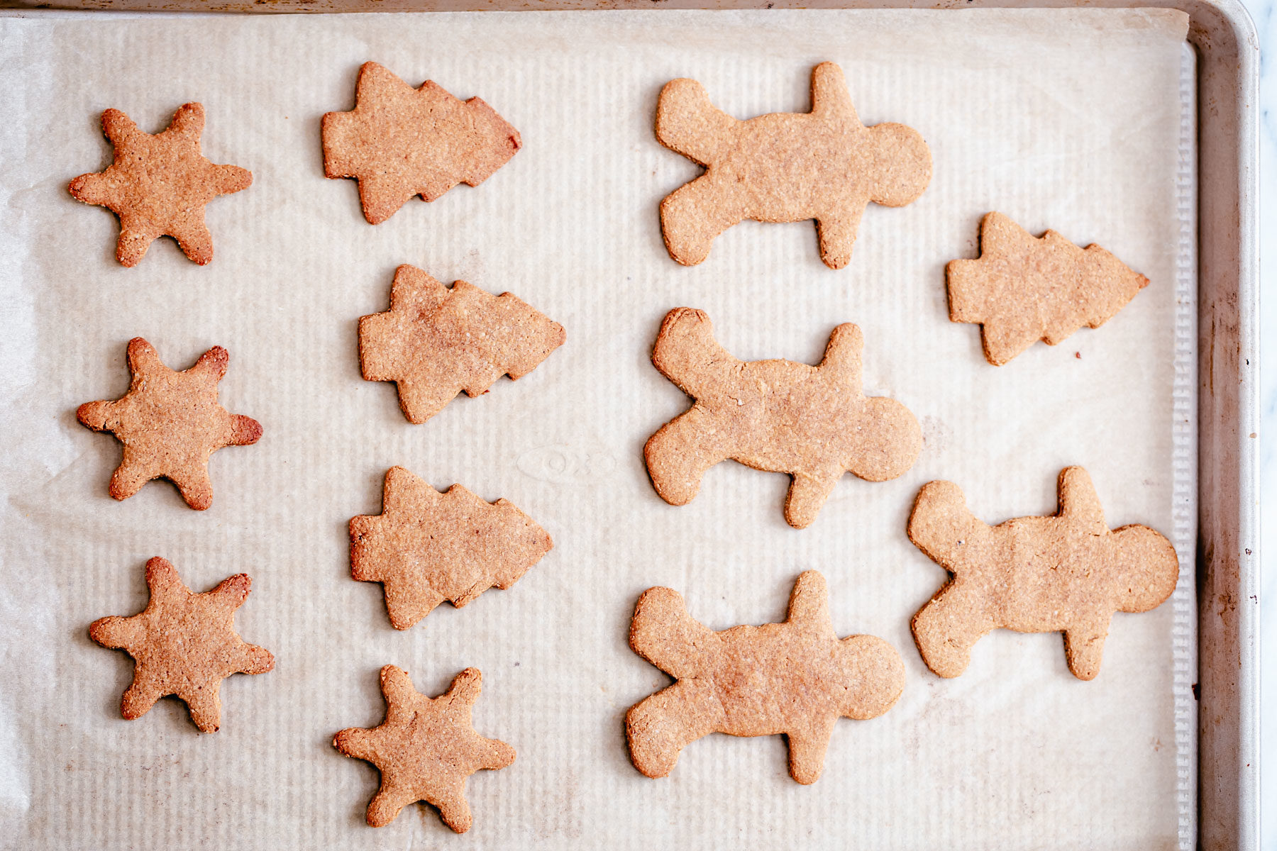 vegan gingerbread cookies baked vegan gingerbread cookies on a cookie sheet