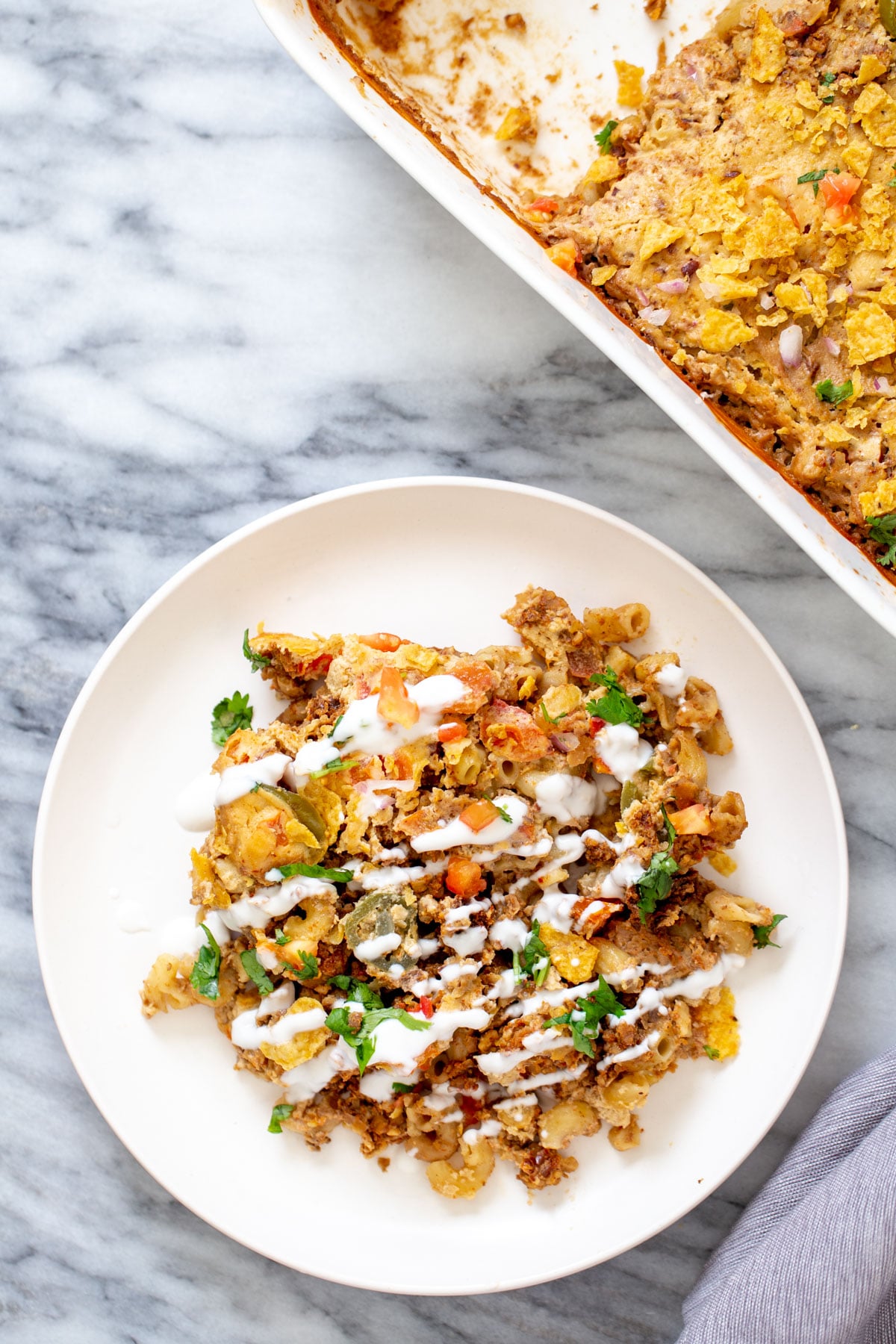 mac and cheese taco bake a serving of vegan taco bake with walnut taco meat and vegan cashew queso