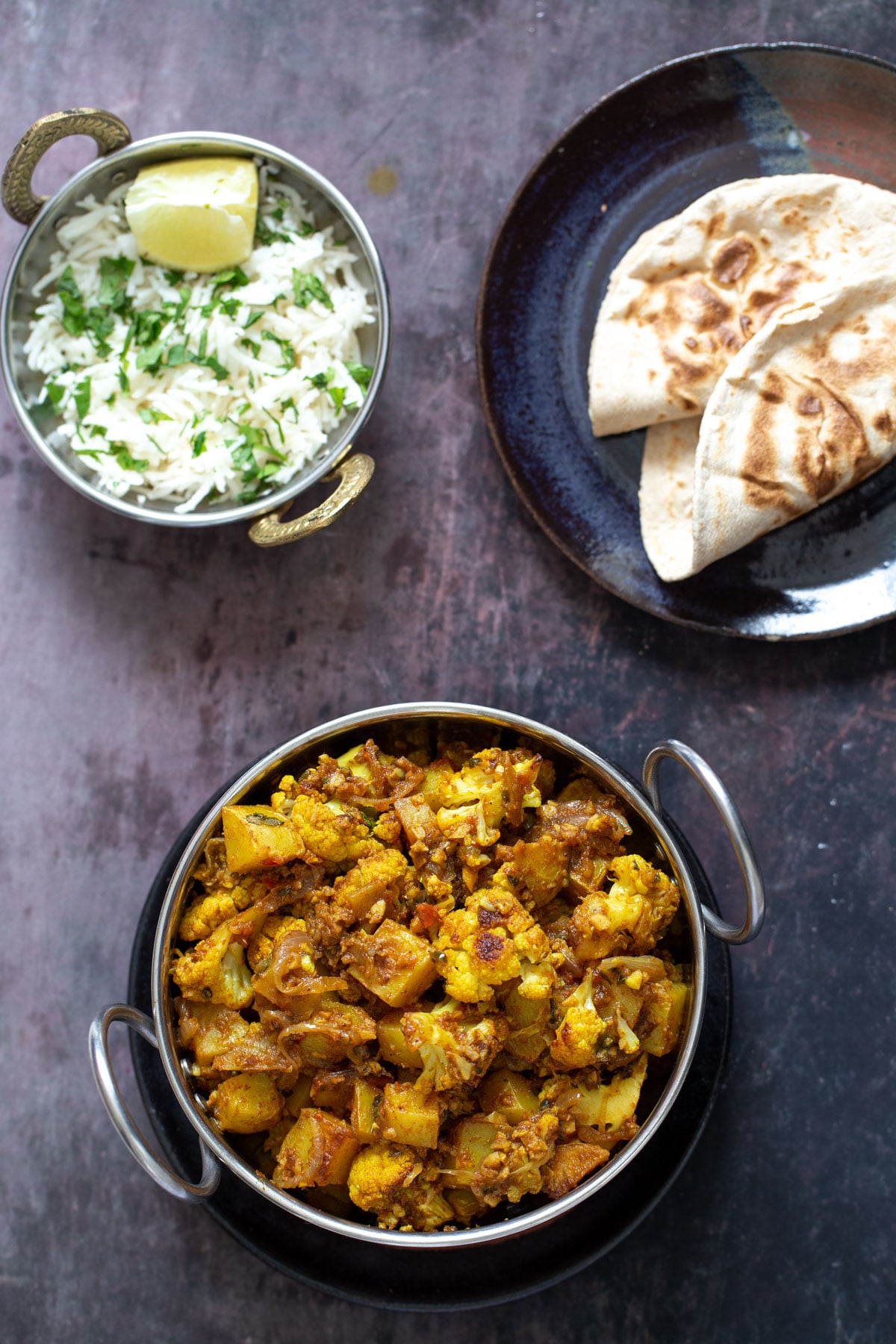 vegan aloo gobi vegan aloo gobi with rice and flatbread