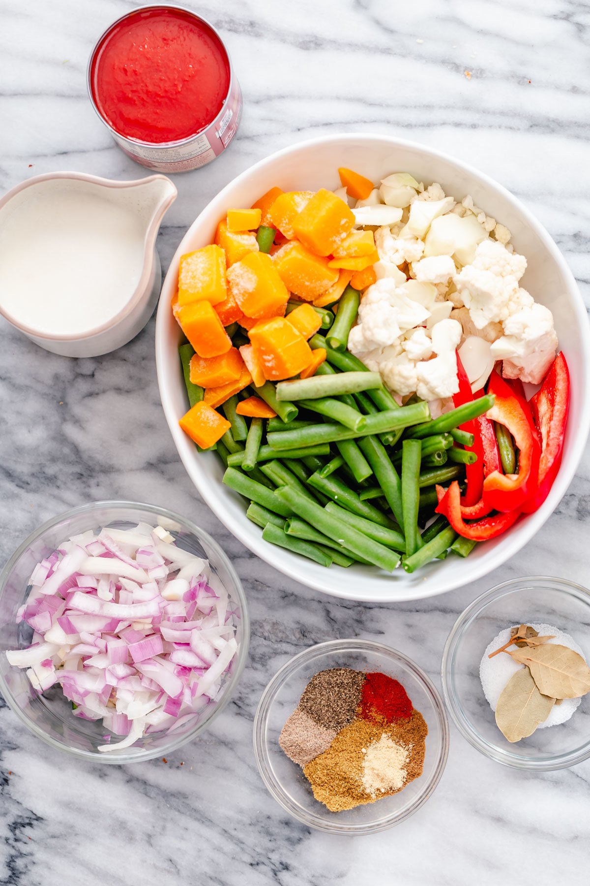 ingredients for making vegan vegetable curry casserole