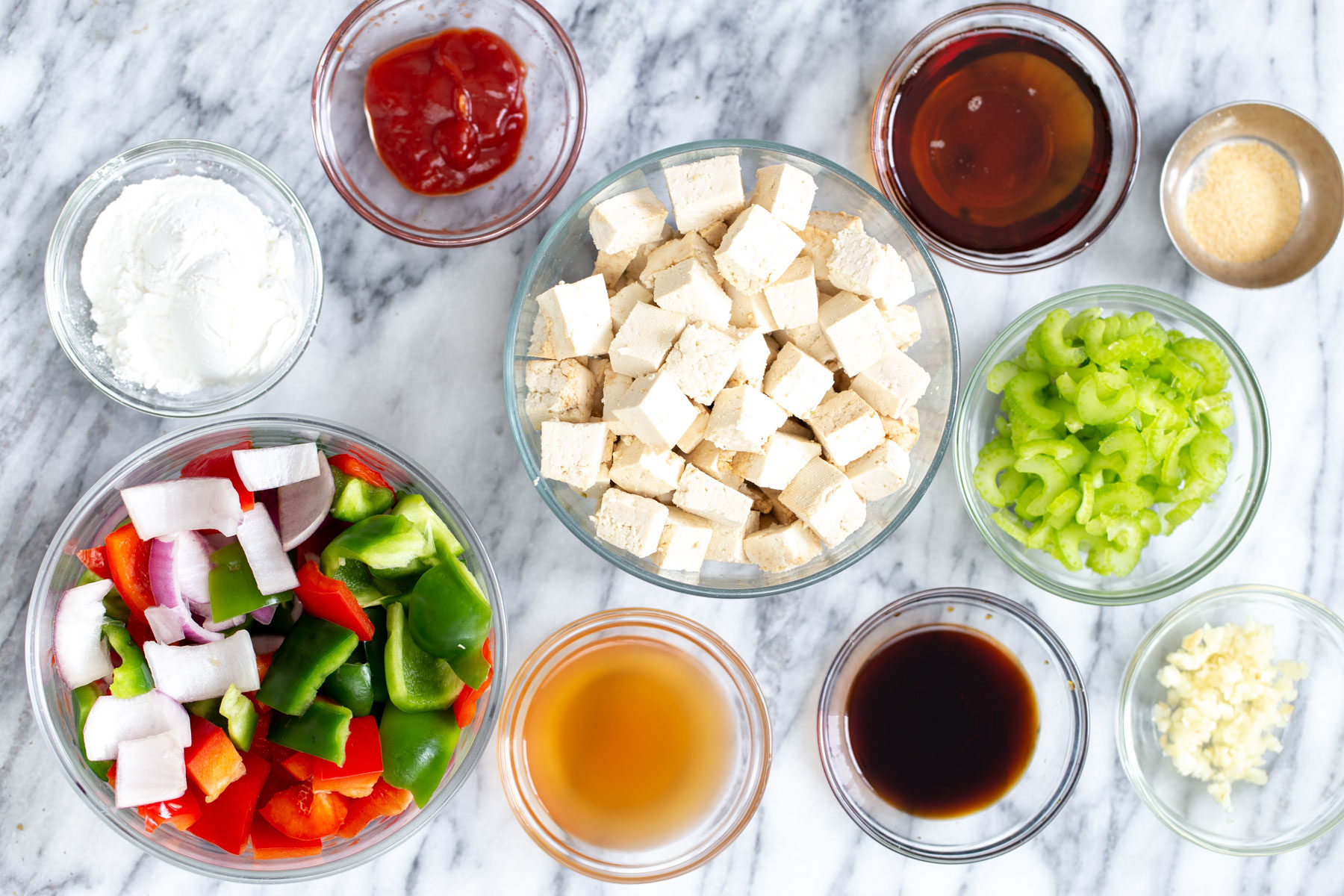 sweet and sour tofu ingredients needed for making vegan sweet and sour tofu