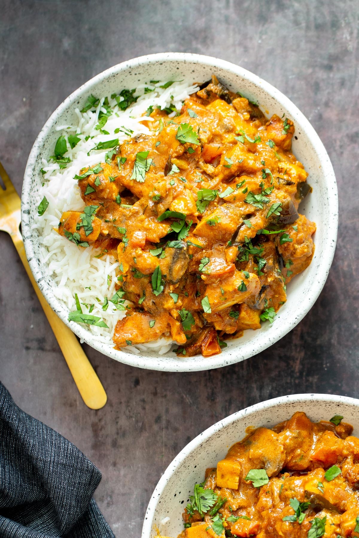 tofu casserole a serving of rich Indian Madras Curry tofu casserole served with rice and fresh cilantro