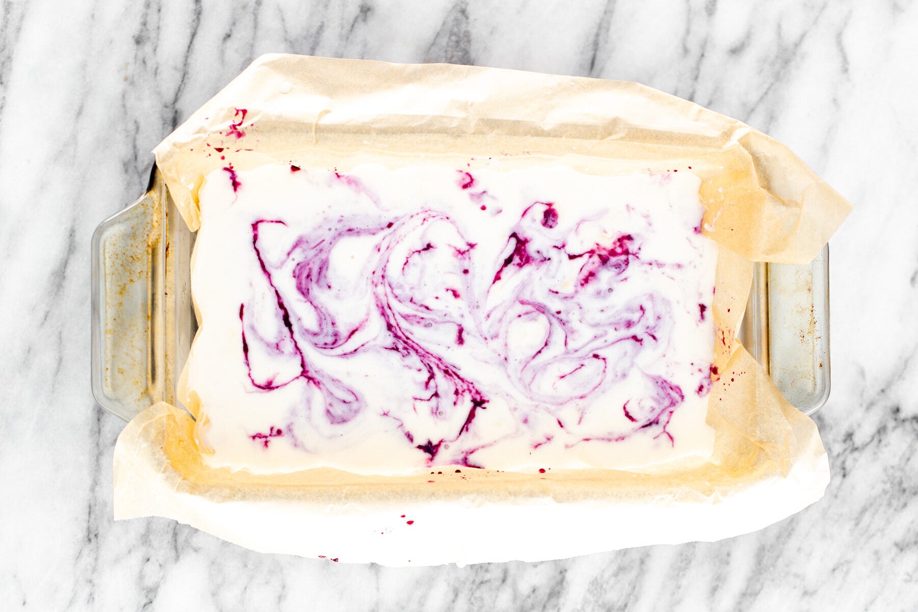 vanilla ice cream sandwiches vanilla ice cream base in a loaf pan swirled with blueberry compote