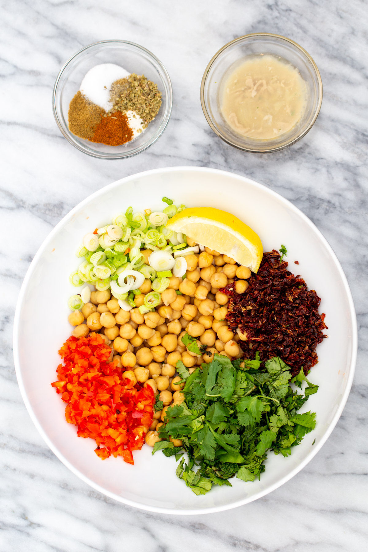 Mediterranean sandwich ingredients needed for making vegan Mediterranean chickpea salad