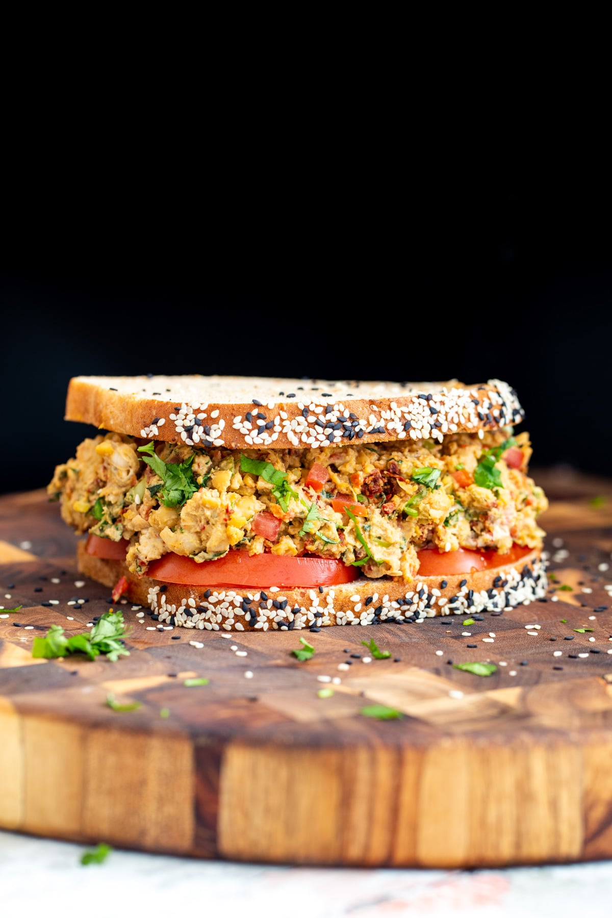 Mediterranean Sandwich with chickpea salad with lemon tahini dressing